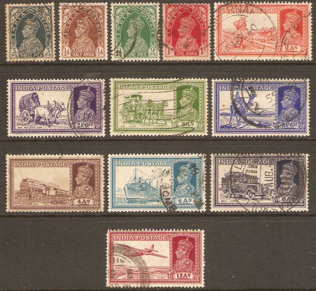 India 1937 King George VI definitives set. SG237-SG258.